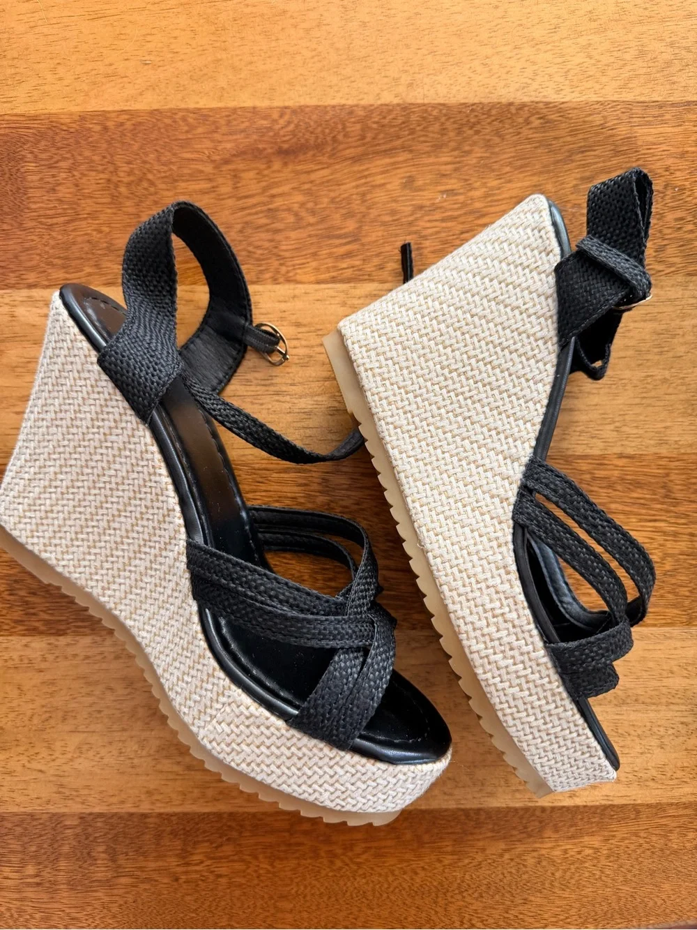 Black Woven Platform Wedge Sandals - Women's